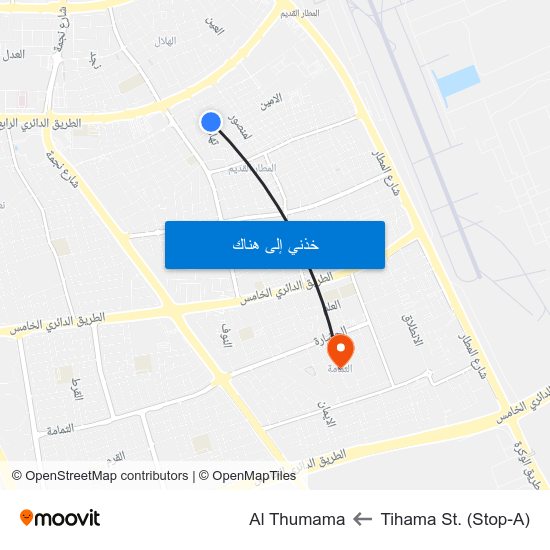 Tihama St. (Stop-A) to Al Thumama map