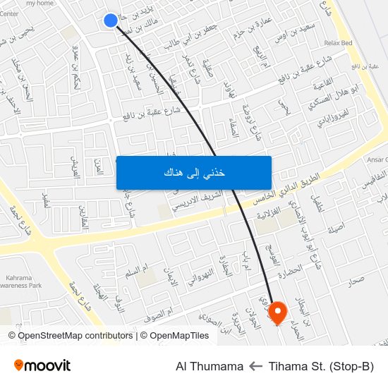 Tihama St. (Stop-B) to Al Thumama map