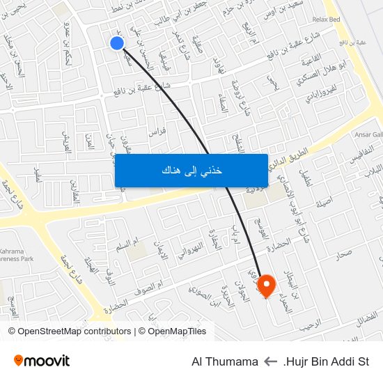 Hujr Bin Addi St. to Al Thumama map