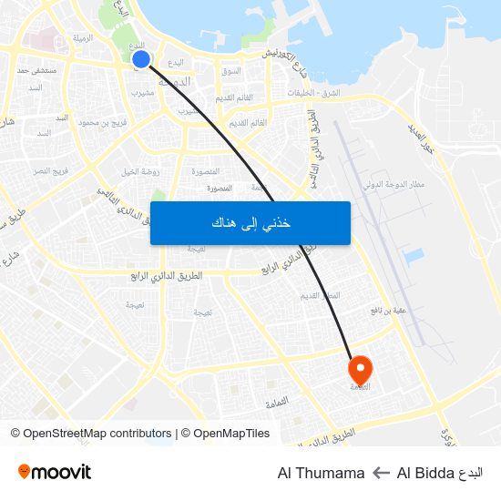 البدع Al Bidda to Al Thumama map