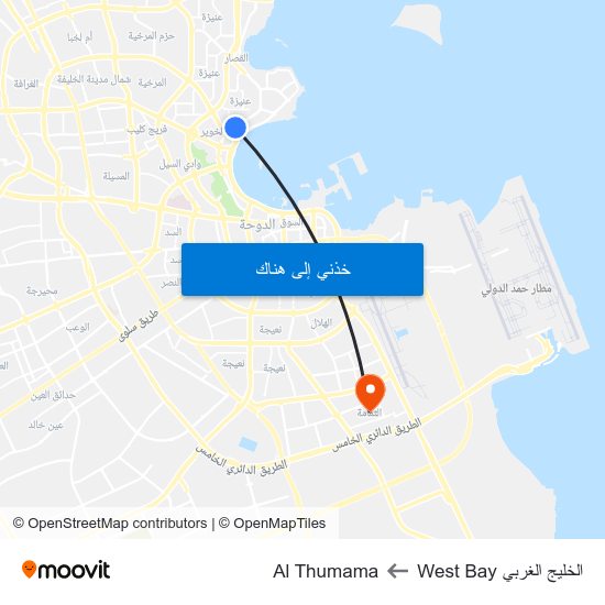 الخليج الغربي West Bay to Al Thumama map