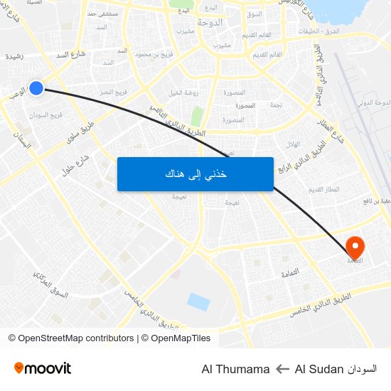 السودان Al Sudan to Al Thumama map