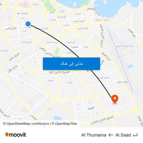 السد Al Saad to Al Thumama map