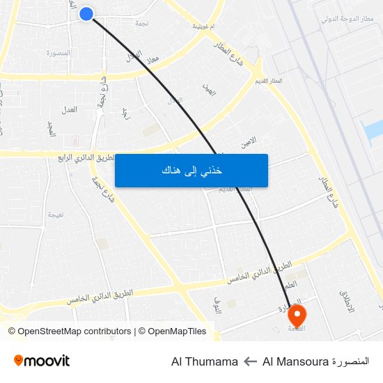 المنصورة Al Mansoura to Al Thumama map