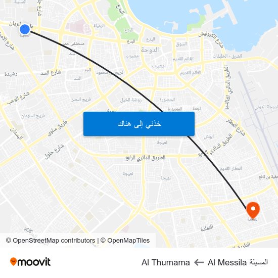 المسيلة Al Messila to Al Thumama map