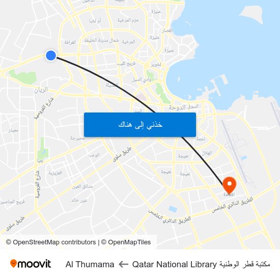 مكتبة قطر الوطنية Qatar National Library to Al Thumama map