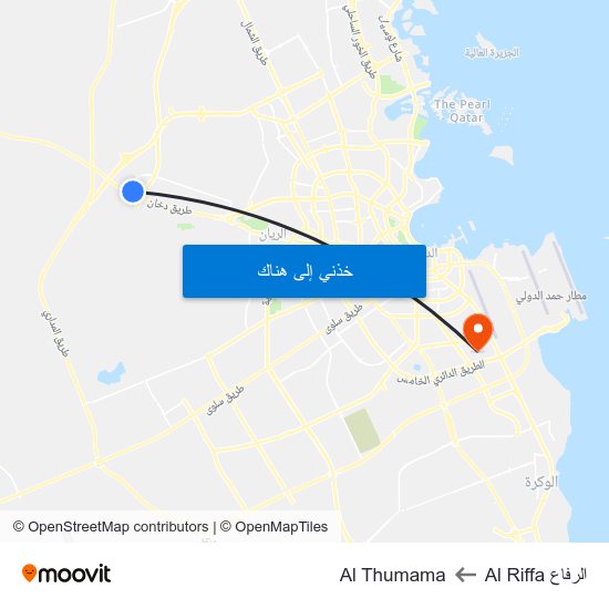 الرفاع Al Riffa to Al Thumama map