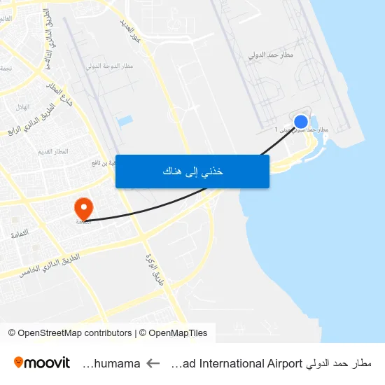 مطار حمد الدولي Hamad International Airport to Al Thumama map