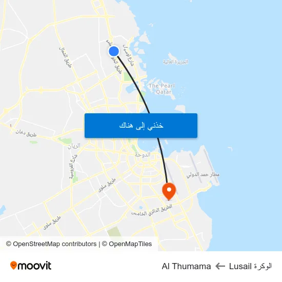 الوكرة Lusail to Al Thumama map