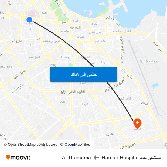 مستشفى حمد Hamad Hospital to Al Thumama map