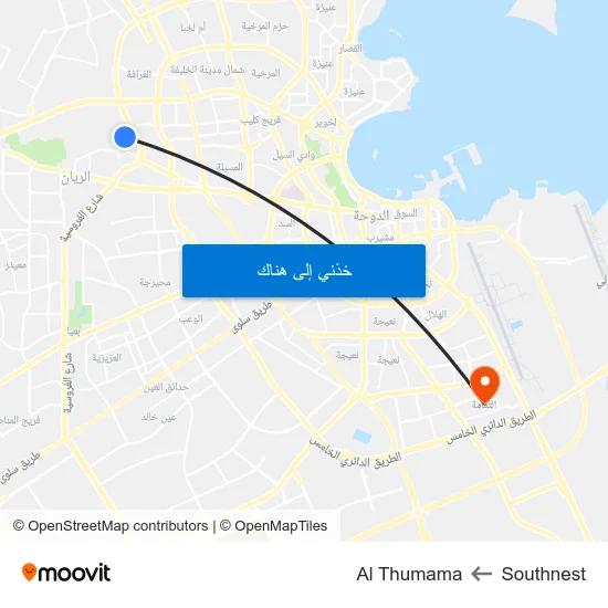 Southnest to Al Thumama map