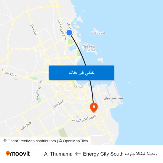 ومدينة الطاقة جنوب Energy City South to Al Thumama map