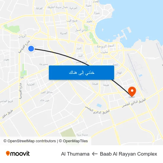 Baab Al Rayyan Complex to Al Thumama map