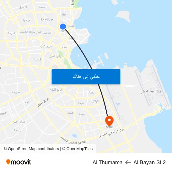 Al Bayan St 2 to Al Thumama map