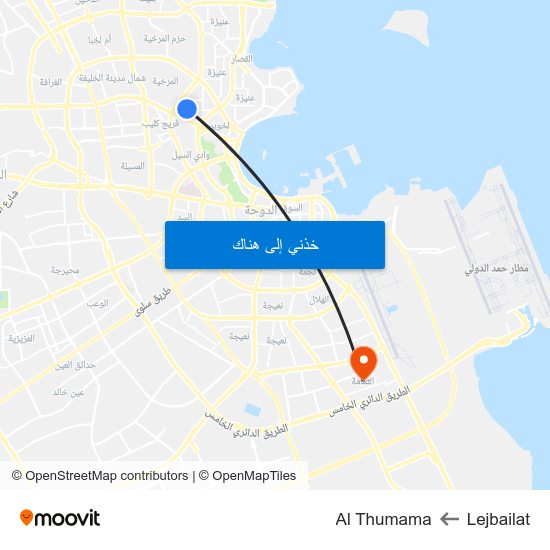 Lejbailat to Al Thumama map