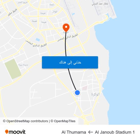 Al Janoub Stadium 1 to Al Thumama map