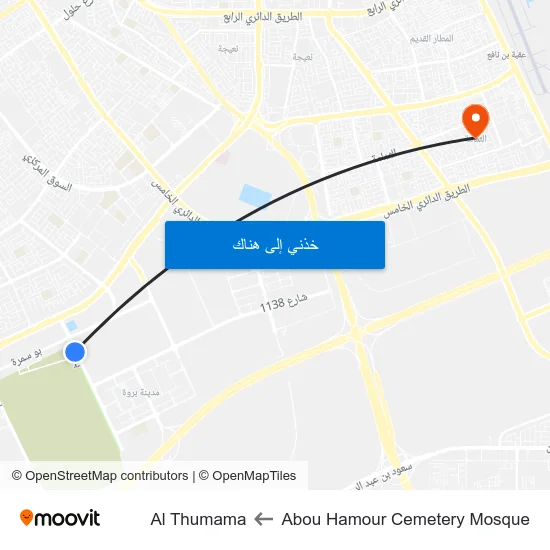 Abou Hamour Cemetery Mosque to Al Thumama map