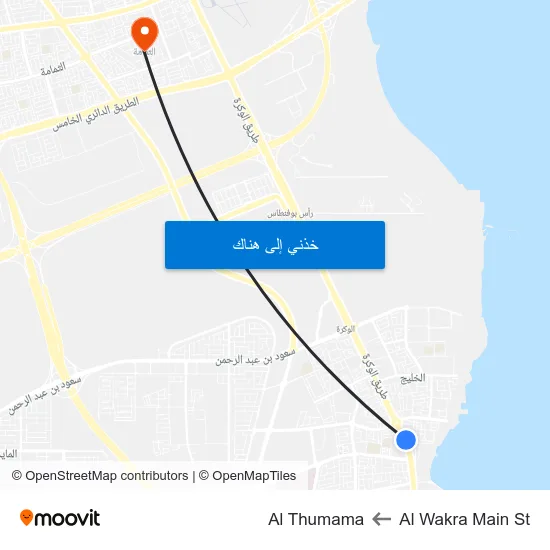 Al Wakra Main St to Al Thumama map