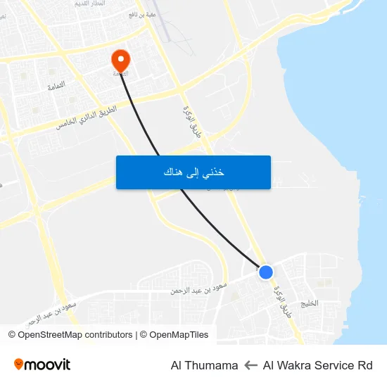 Al Wakra Service Rd to Al Thumama map