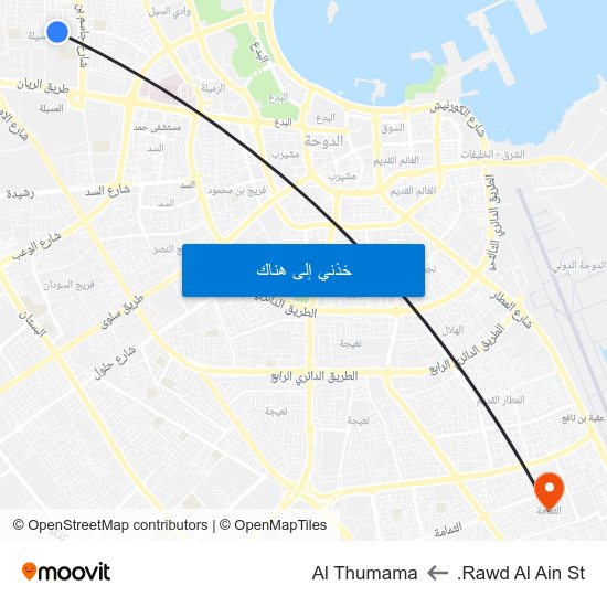 Rawd Al Ain St. to Al Thumama map