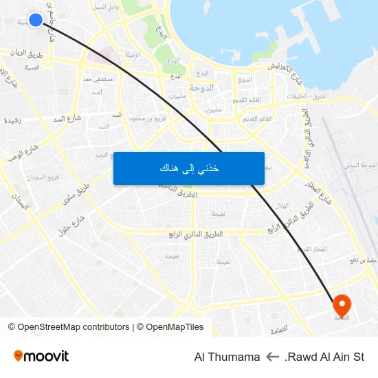 Rawd Al Ain St. to Al Thumama map