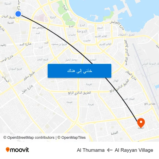 Al Rayyan Village to Al Thumama map