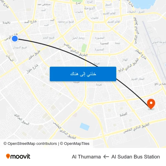 Al Sudan Bus Station to Al Thumama map