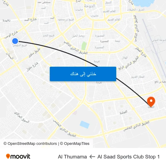 Al Saad Sports Club Stop 1 to Al Thumama map