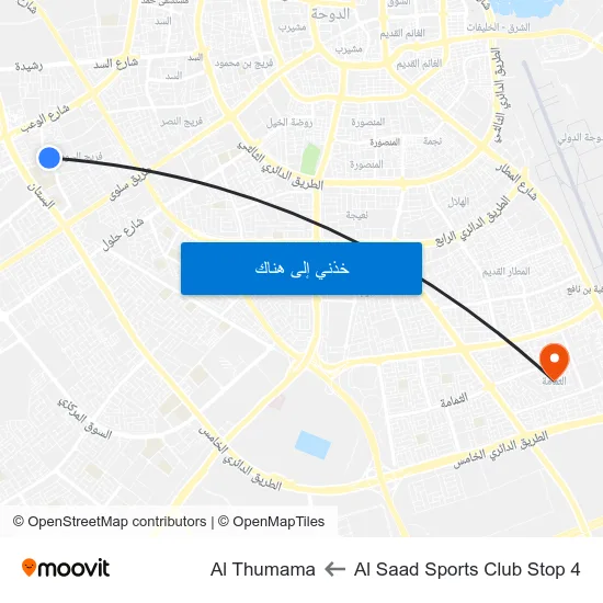 Al Saad Sports Club Stop 4 to Al Thumama map