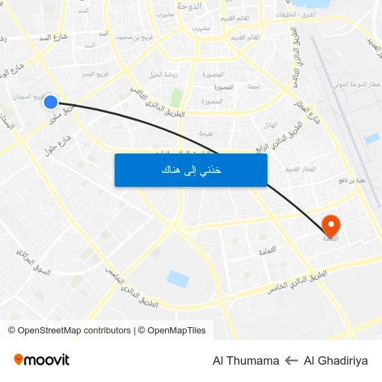 Al Ghadiriya to Al Thumama map