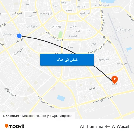 Al Wosail to Al Thumama map