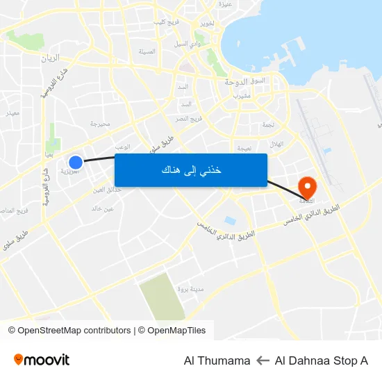 Al Dahnaa Stop A to Al Thumama map