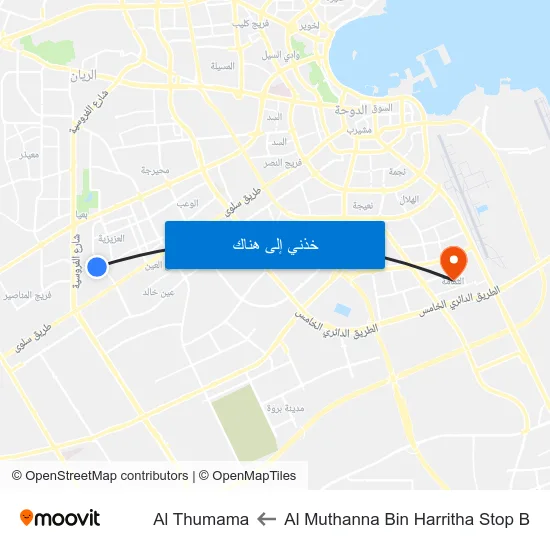 Al Muthanna Bin Harritha Stop B to Al Thumama map