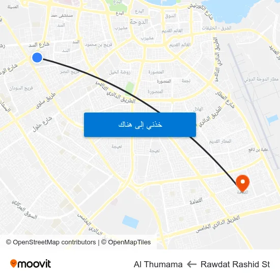 Rawdat Rashid St to Al Thumama map