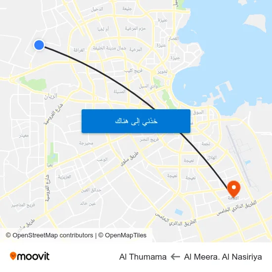 Al Meera. Al Nasiriya to Al Thumama map