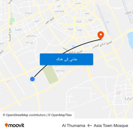Asia Town Mosque to Al Thumama map