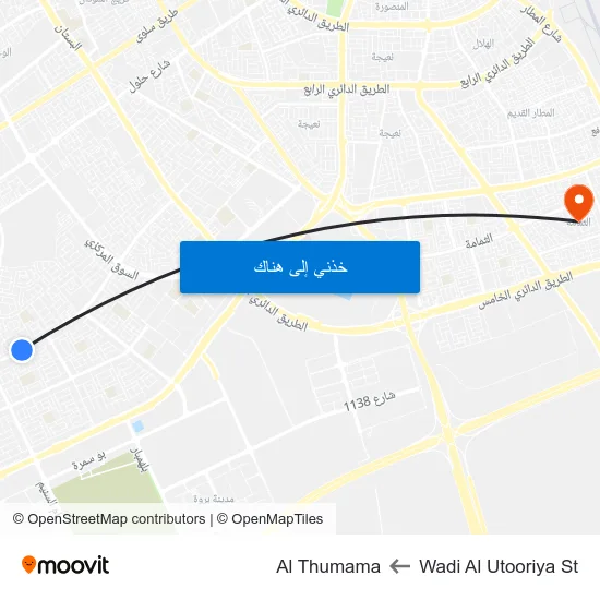 Wadi Al Utooriya St to Al Thumama map