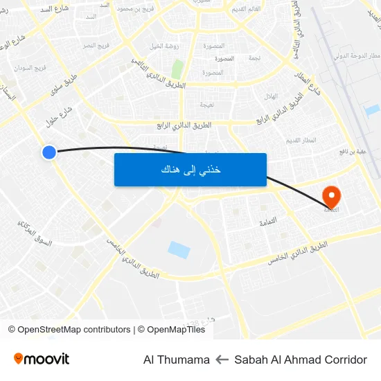 Sabah Al Ahmad Corridor to Al Thumama map