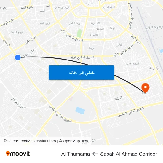 Sabah Al Ahmad Corridor to Al Thumama map