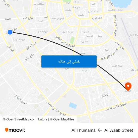 Al Waab Street to Al Thumama map