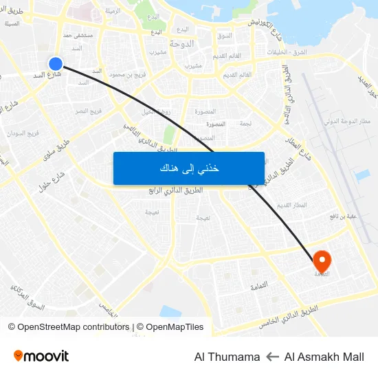 Al Asmakh Mall to Al Thumama map