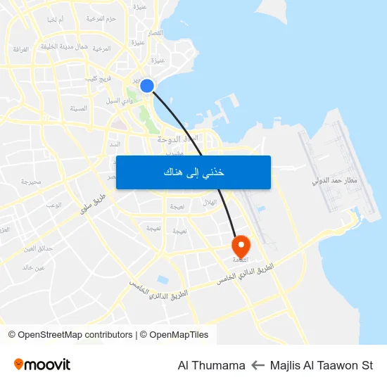Majlis Al Taawon St to Al Thumama map