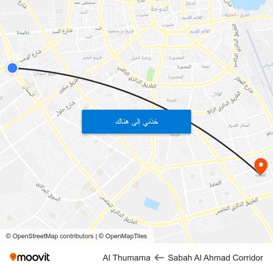 Sabah Al Ahmad Corridor to Al Thumama map