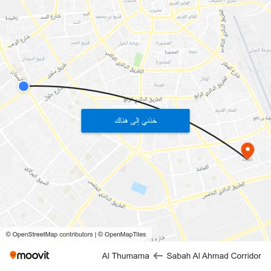 Sabah Al Ahmad Corridor to Al Thumama map
