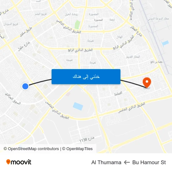 Bu Hamour St to Al Thumama map