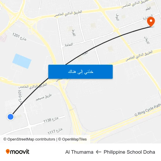 Philippine School Doha to Al Thumama map