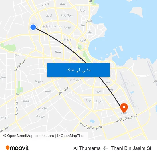 Thani Bin Jasim St to Al Thumama map