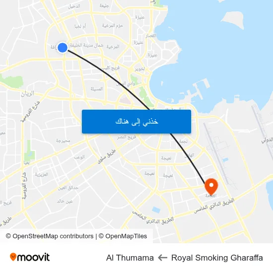 Royal Smoking Gharaffa to Al Thumama map