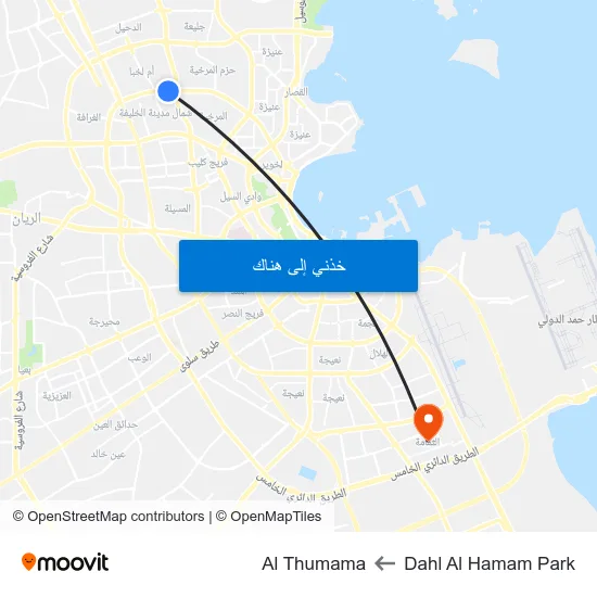 Dahl Al Hamam Park to Al Thumama map