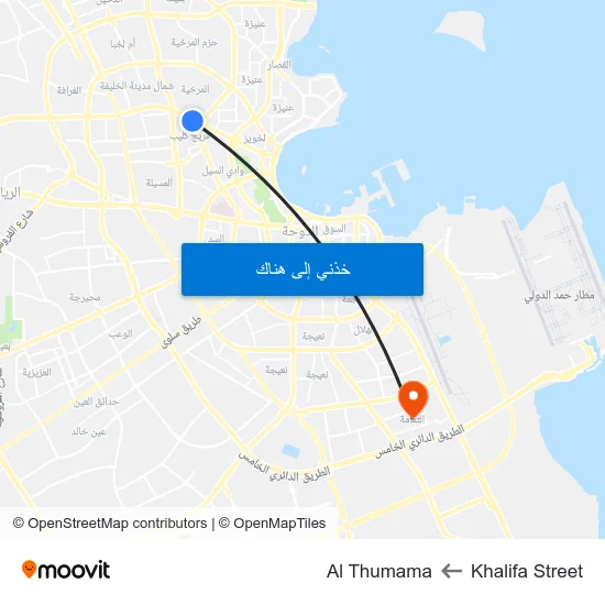 Khalifa Street to Al Thumama map